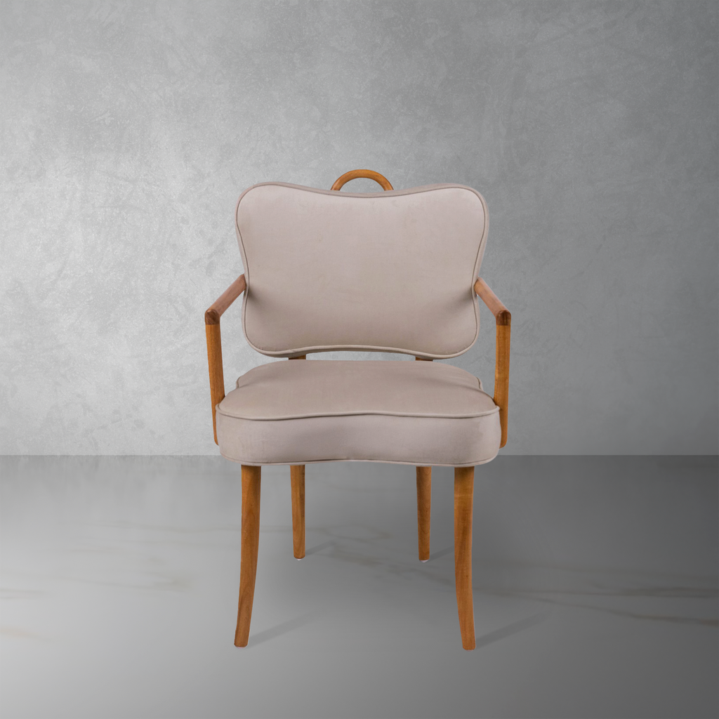 Royere Dining Arm Chair - Velvet (New Version)-France & Son-FL1087H-BGE-NEW-Dining Chairs-1-France and Son