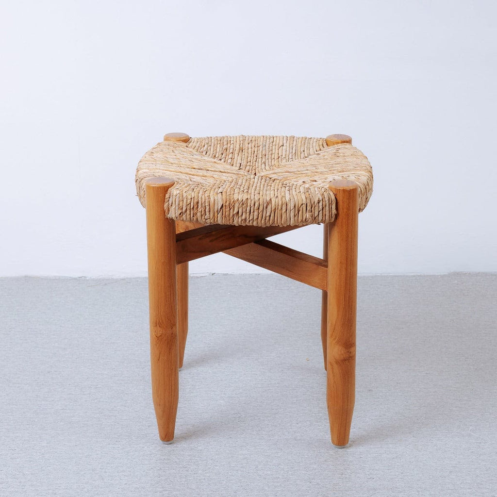 Perriand Teak Woven Stool-France & Son-FL1119IVORY-Stools & OttomansIvory-1-France and Son