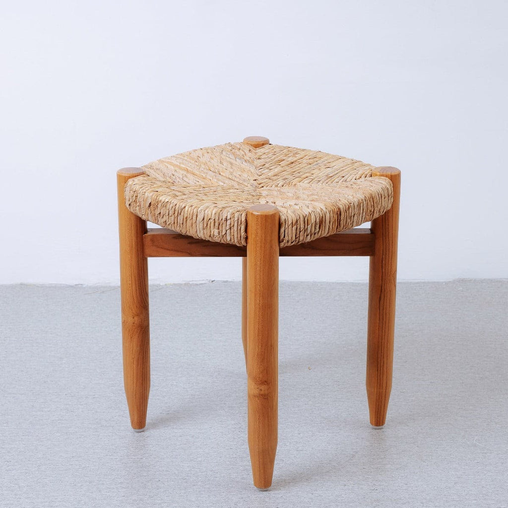 Perriand Teak Woven Stool-France & Son-FL1119IVORY-Stools & OttomansIvory-1-France and Son