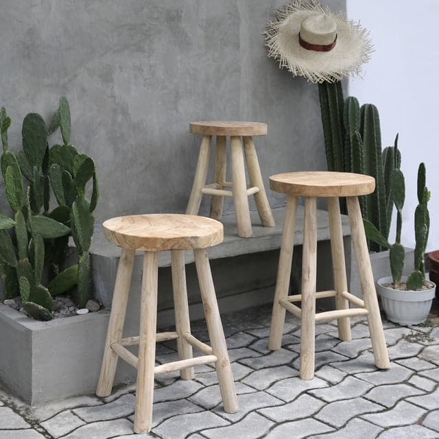 Kiran Teak Wood Stool-France & Son-FL1129-Bar StoolsDining Stool-7-France and Son