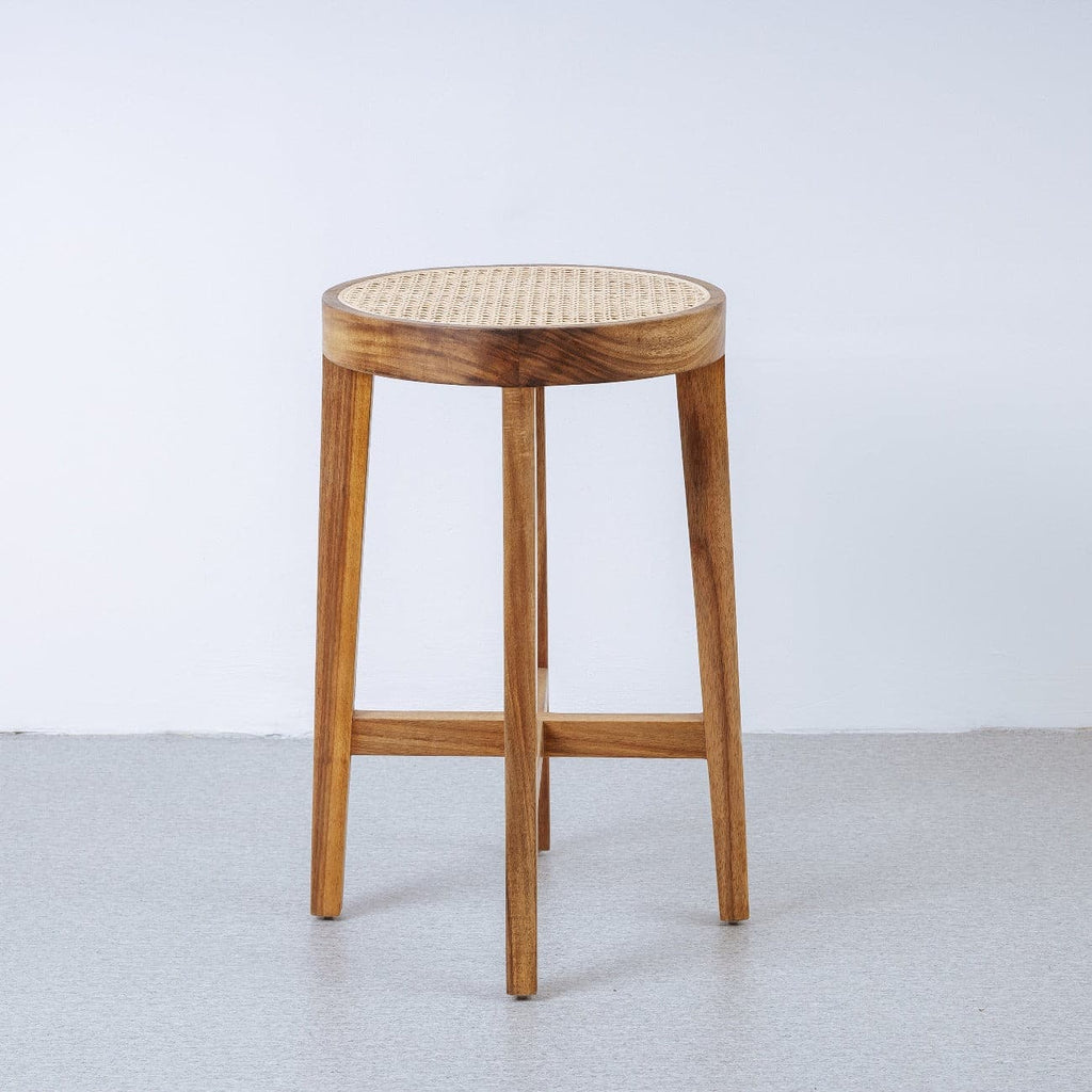Jeanneret Round Counter Stool with Cane Seat-France & Son-FL1141NTRL-CUT-Bar StoolsNatural-1-France and Son
