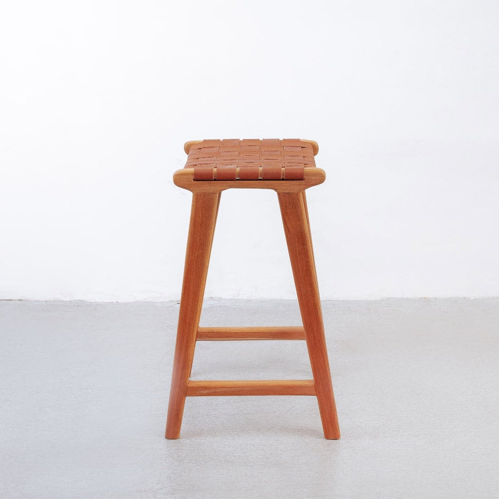 Cahyo Woven Leather Backless Counter Stool-France & Son-FL1137DBRN-Bar StoolsBrown-1-France and Son