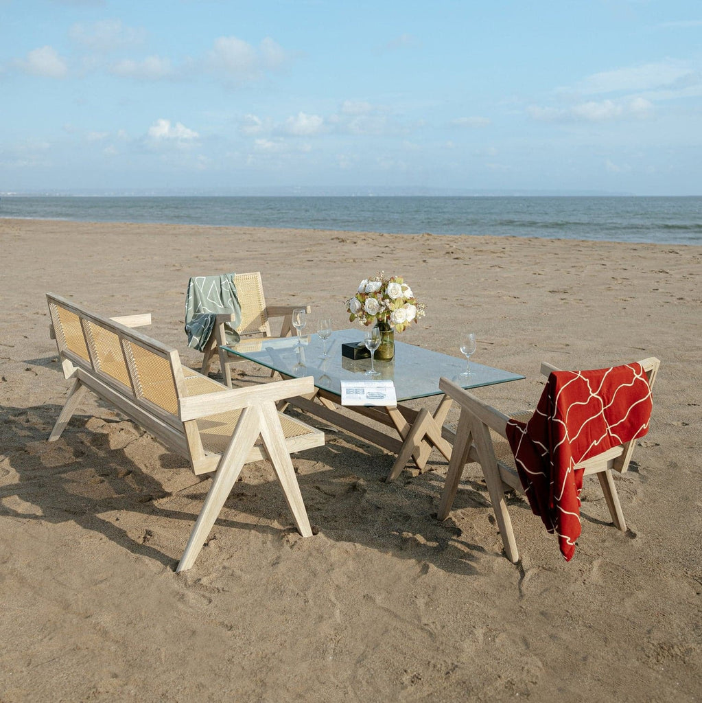 Jeanneret Coffee Table Type A - Rectangle Glass Top-France & Son-FL1488BASE-IVORY-Coffee TablesIvory - 47"-1-France and Son