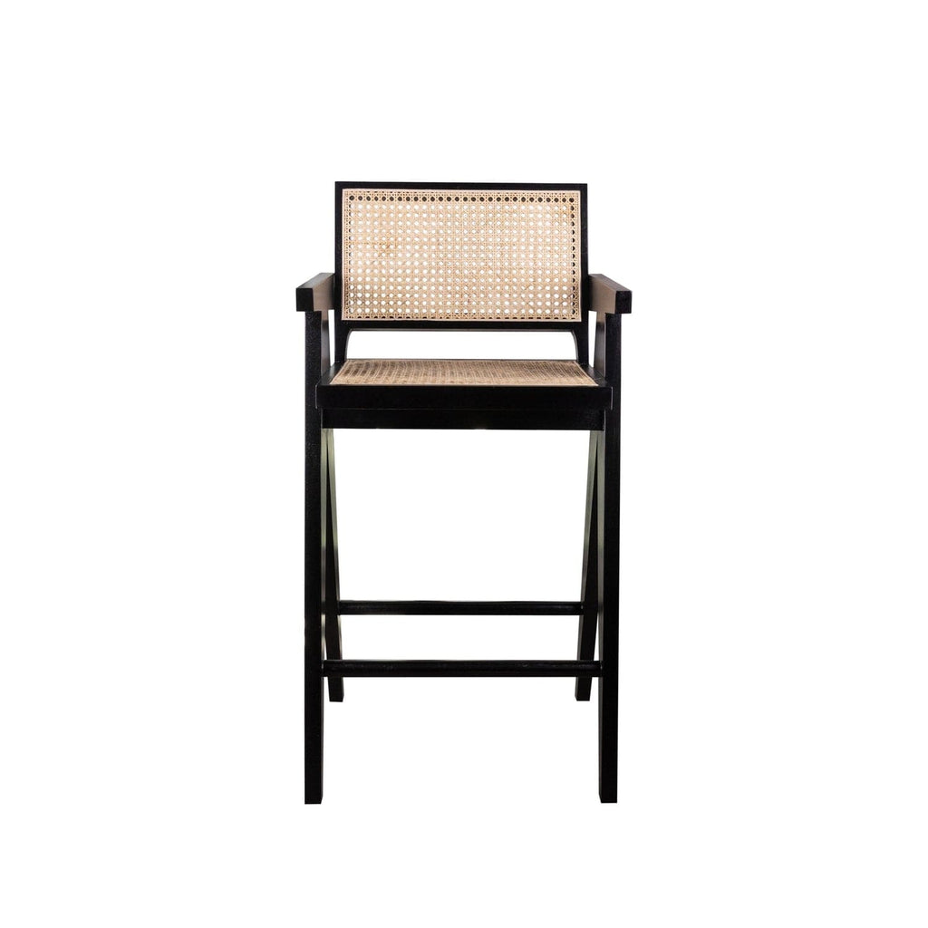 Jeanneret Barstool With Arms and Back-France & Son-FL1325NTRL-Bar StoolsBar Stool-1-France and Son