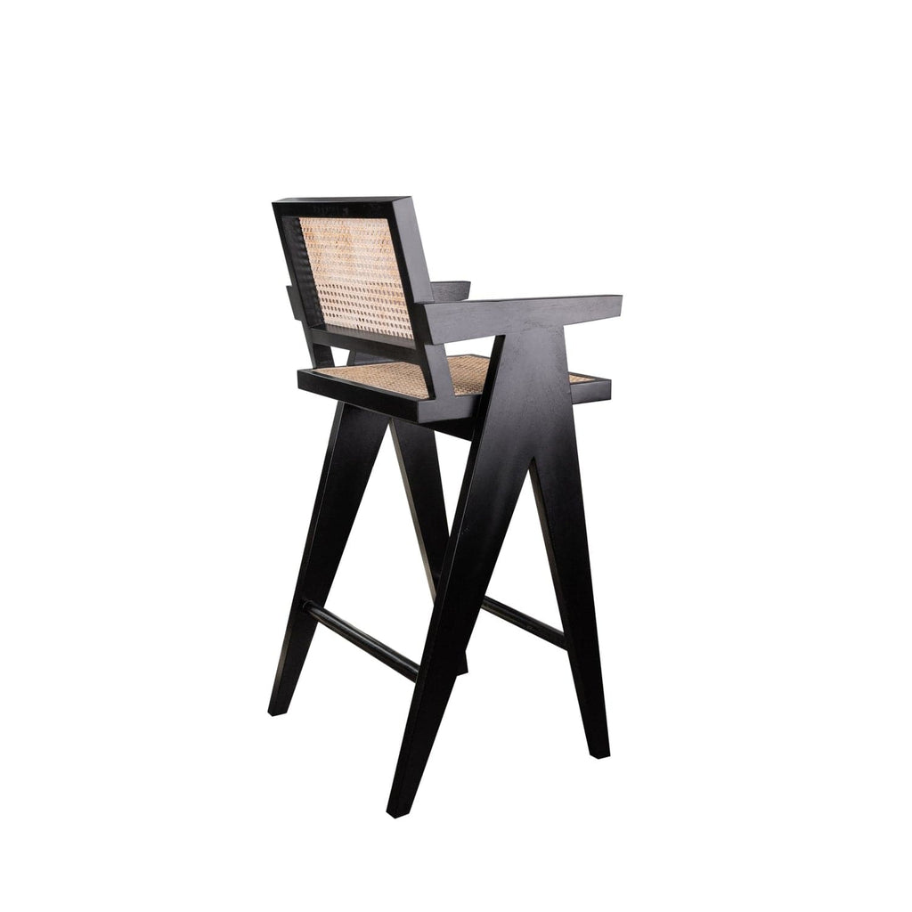 Jeanneret Barstool With Arms and Back-France & Son-FL1325NTRL-Bar StoolsBar Stool-1-France and Son