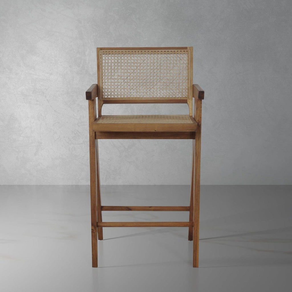 Jeanneret Barstool With Arms and Back-France & Son-FL1325NTRL-Bar StoolsBar Stool-1-France and Son