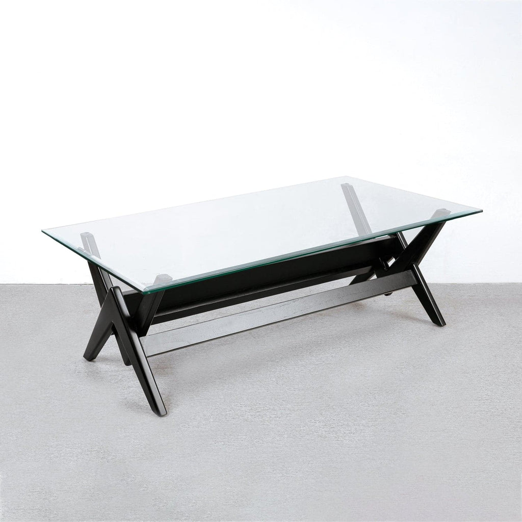 Jeanneret Coffee Table Type A - Rectangle Glass Top-France & Son-FL1488BASE-IVORY-Coffee TablesIvory - 47"-1-France and Son