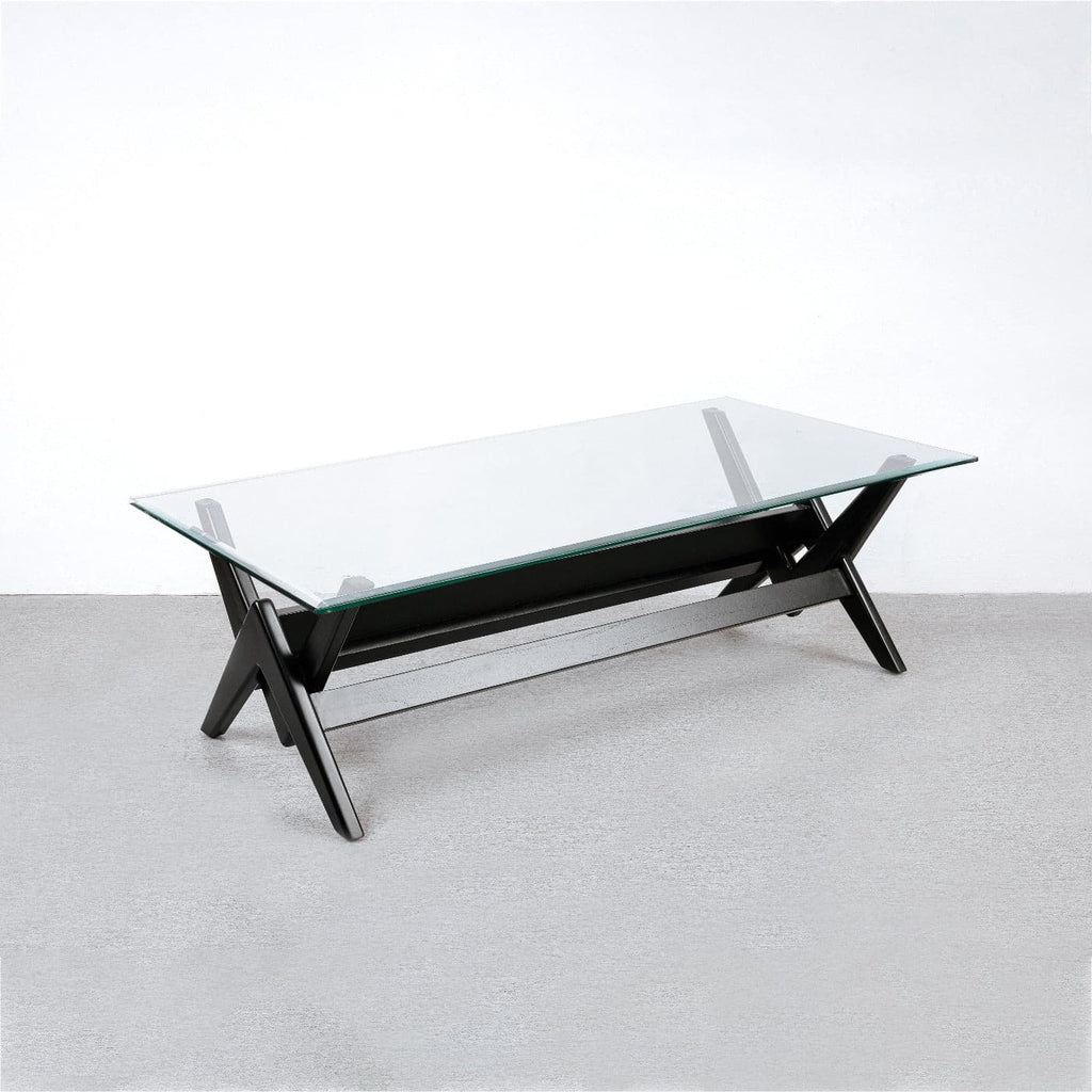 Jeanneret Coffee Table Type A - Rectangle Glass Top-France & Son-FL1488BASE-IVORY-Coffee TablesIvory - 47"-1-France and Son