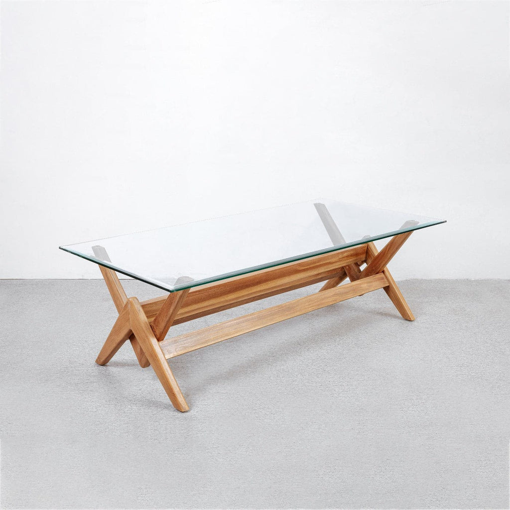 Jeanneret Coffee Table Type A - Rectangle Glass Top-France & Son-FL1488BASE-IVORY-Coffee TablesIvory - 47"-1-France and Son