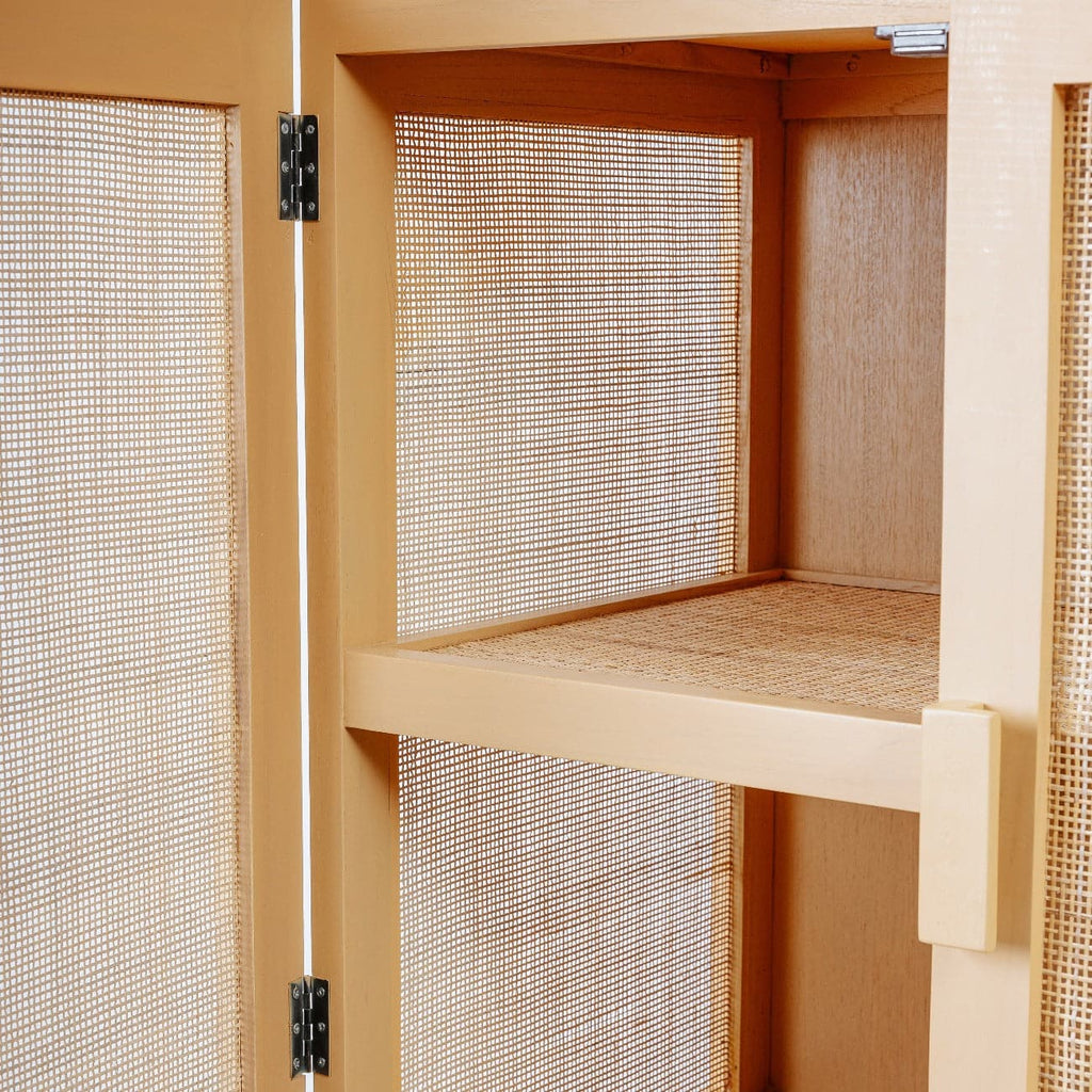 Lemari Teak and Cane Wardrobe - Ivory-France & Son-FL1512-Bookcases & CabinetsBrown-7-France and Son