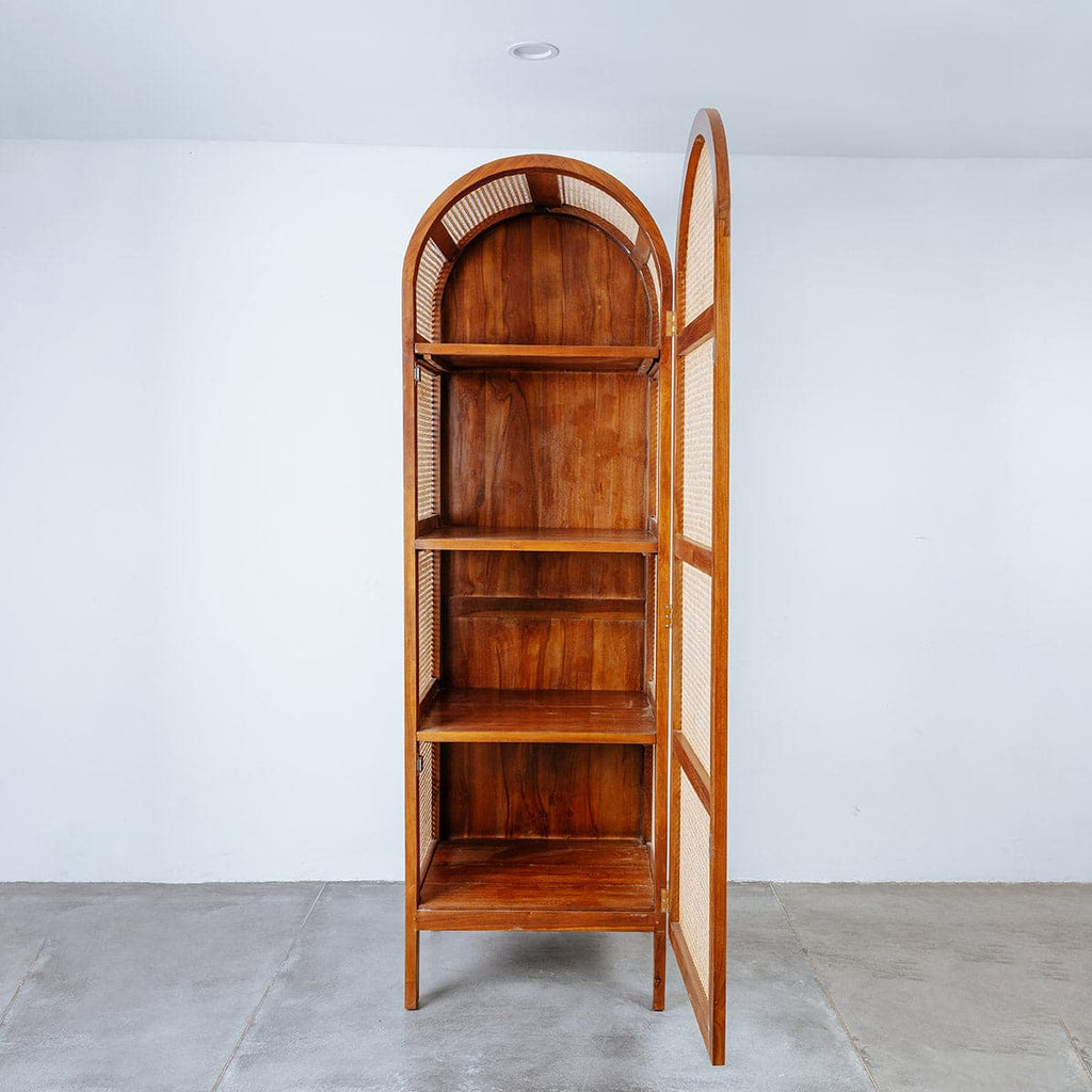 Lemari Teak and Cane Wardrobe Tower-France & Son-FL1522NTRL-Bookcases & CabinetsTeak-1-France and Son