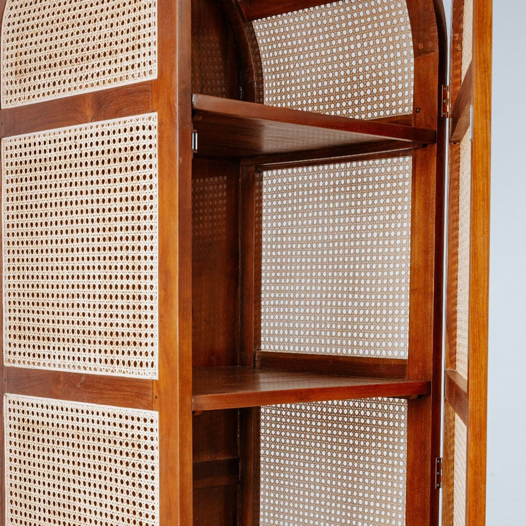 Lemari Teak and Cane Wardrobe Tower-France & Son-FL1522NTRL-Bookcases & CabinetsTeak-1-France and Son