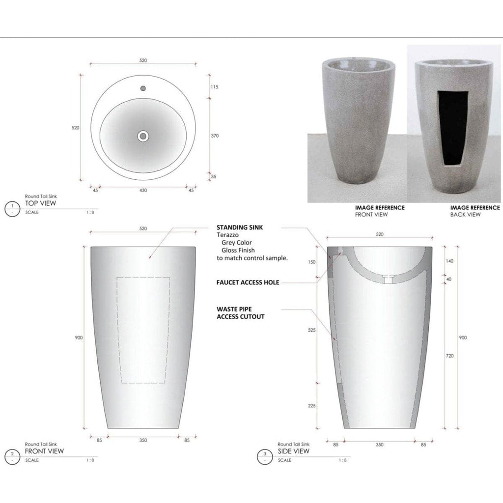 Alani Stone Pedestal Sink-France & Son-FL1605GREY-Bathroom Sinks-2-France and Son