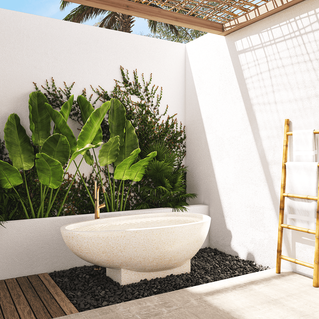 Terrazo Stone Bath Tub Freestanding - Natural-France & Son-FL1701WHT-Bathtubs-5-France and Son