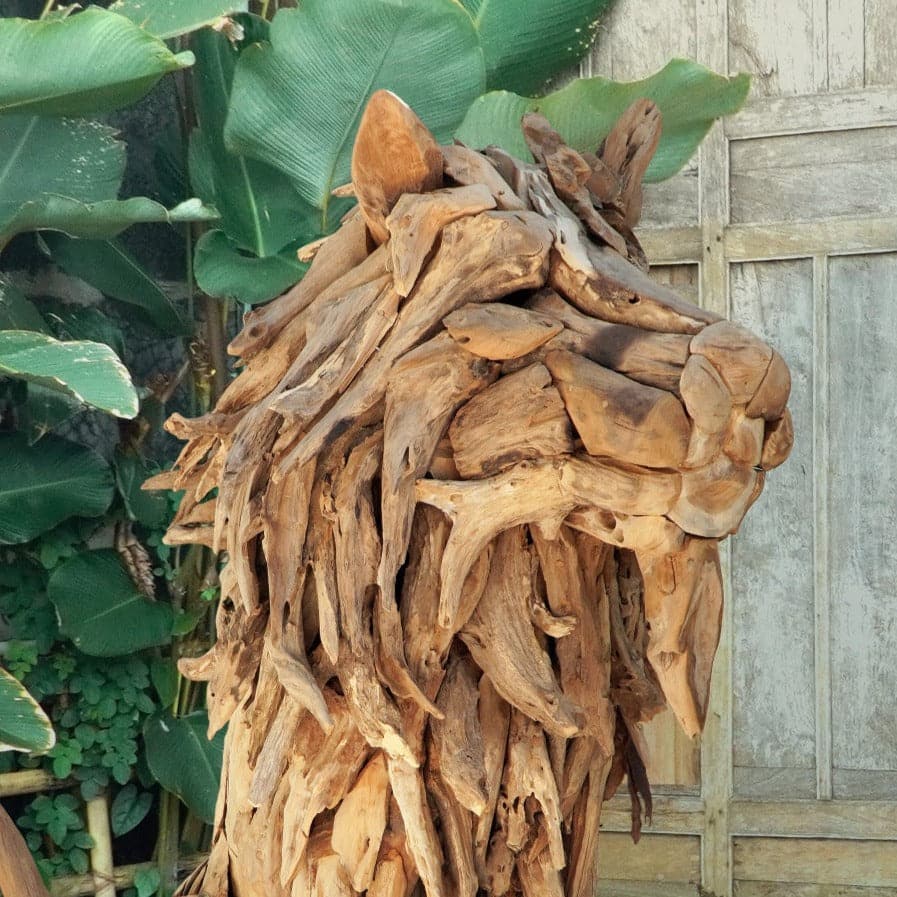Driftwood Lion Sculpture-France & Son-FL2009NTRL-Decorative Objects-1-France and Son