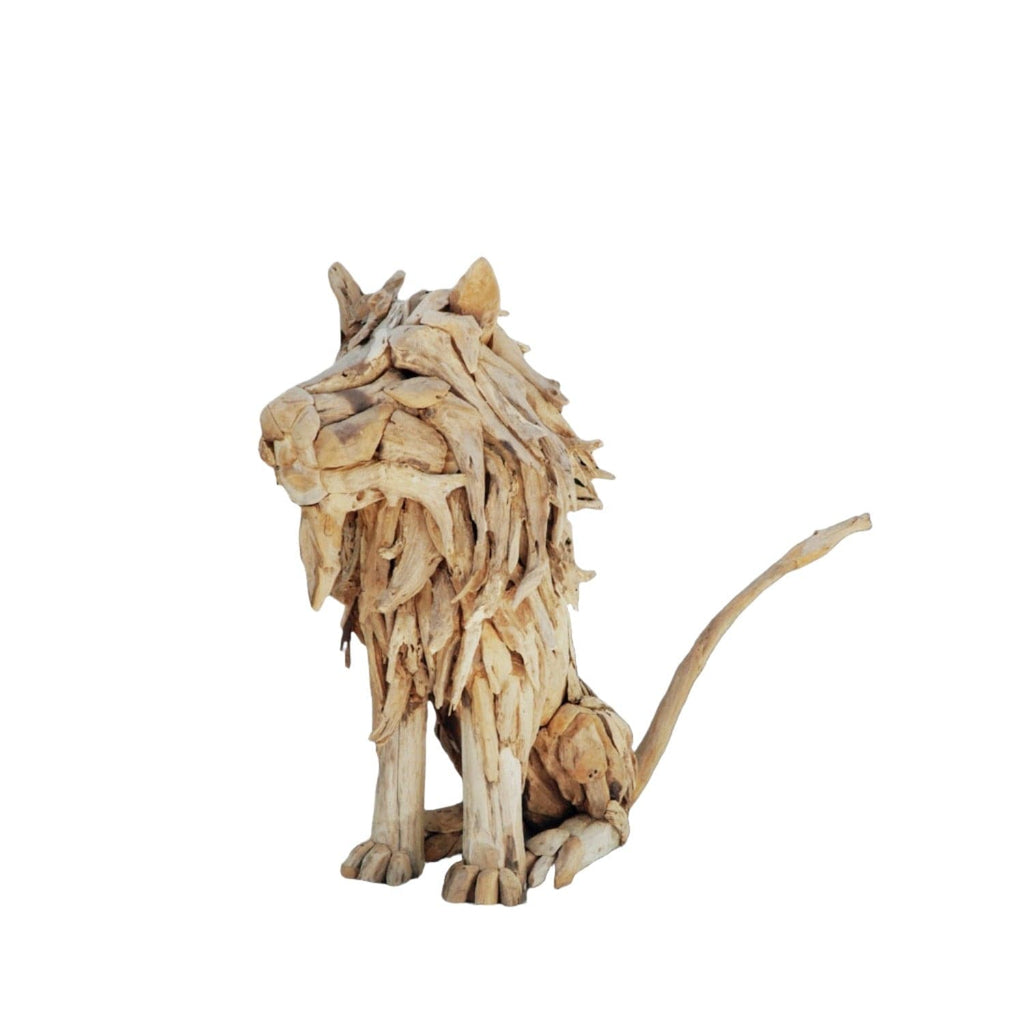 Driftwood Lion Sculpture-France & Son-FL2009NTRL-Decorative Objects-1-France and Son