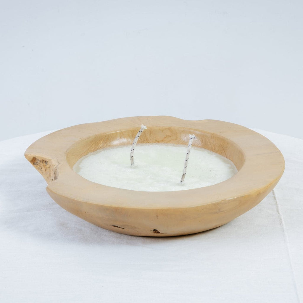 Nuphar Organic Teak Scented Candle Bowl - Ivory-France & Son-FL9012WHTM-LAVENDER-Decor16" Diameter-Lavender-1-France and Son