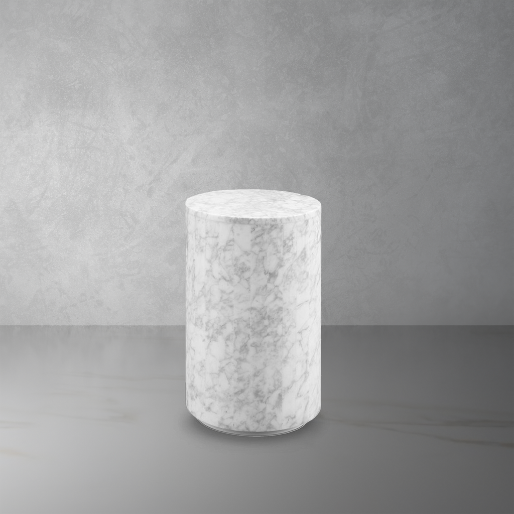 Marble Drum Pedestal Side Table - Tall-France & Son-FVT046MWHT-Side TablesWhite-1-France and Son