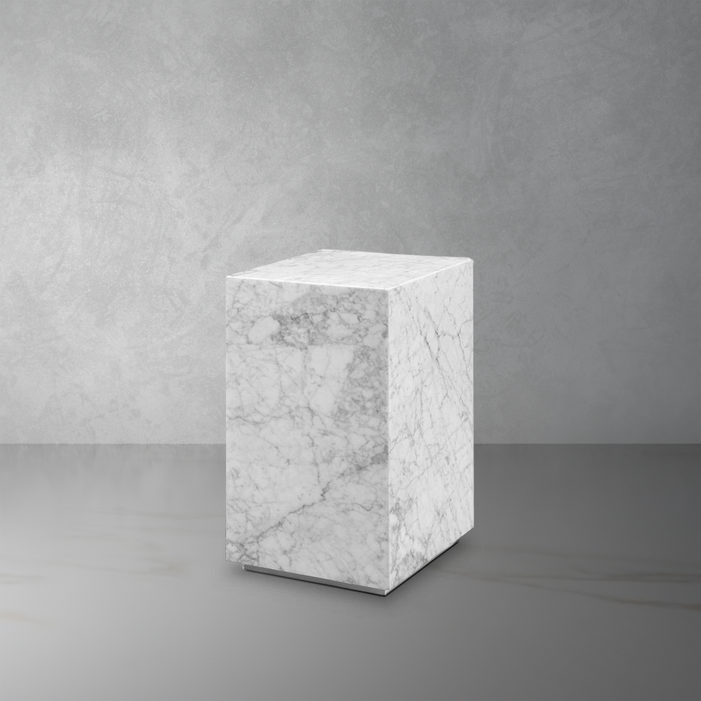 Carrara Marble Pedestal Side Table - Square-France & Son-FVT051MWHT-Side Tables-1-France and Son