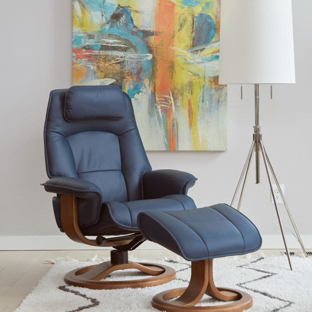 Admiral R Large Chair With Footstooll Soft Parts-Fjords-FJORDS-361UPI-291-Lounge ChairsSoft Line Leather SL 291 Blue-1-France and Son