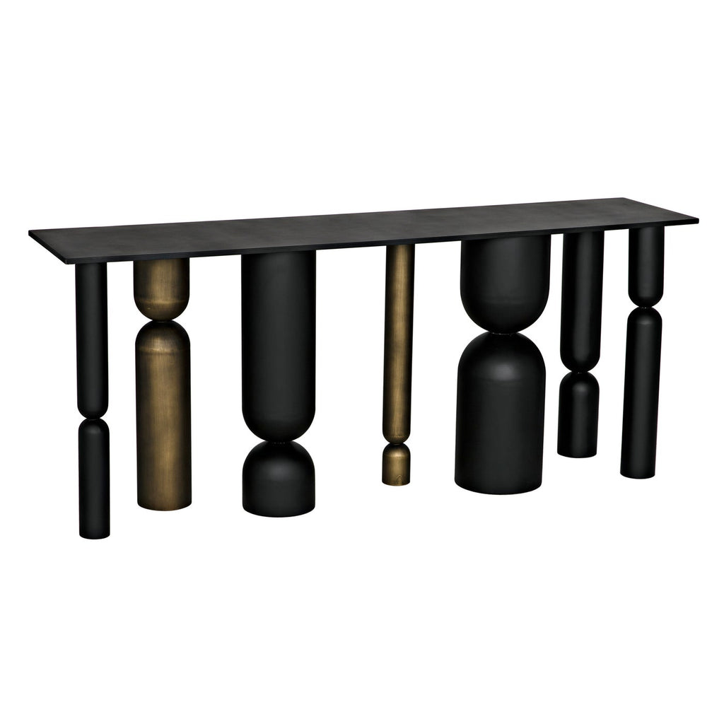 Figaro Console - Black Metal And Aged Brass Finish-Noir-NOIR-GCON390MTBAB-Console Tables-1-France and Son