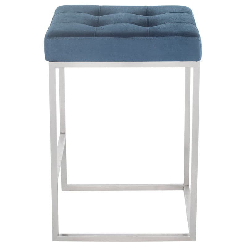 Chi Counter Stool-Nuevo-NUEVO-HGSX513-Bar StoolsPeacock Blue velour & brushed stainless frame-8-France and Son