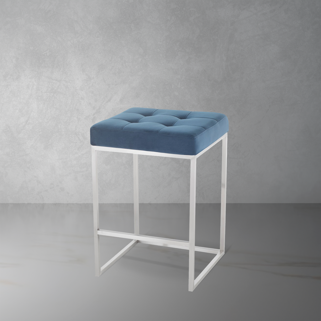 Chi Counter Stool-Nuevo-NUEVO-HGSX513-Bar StoolsPeacock Blue velour & brushed stainless frame-8-France and Son