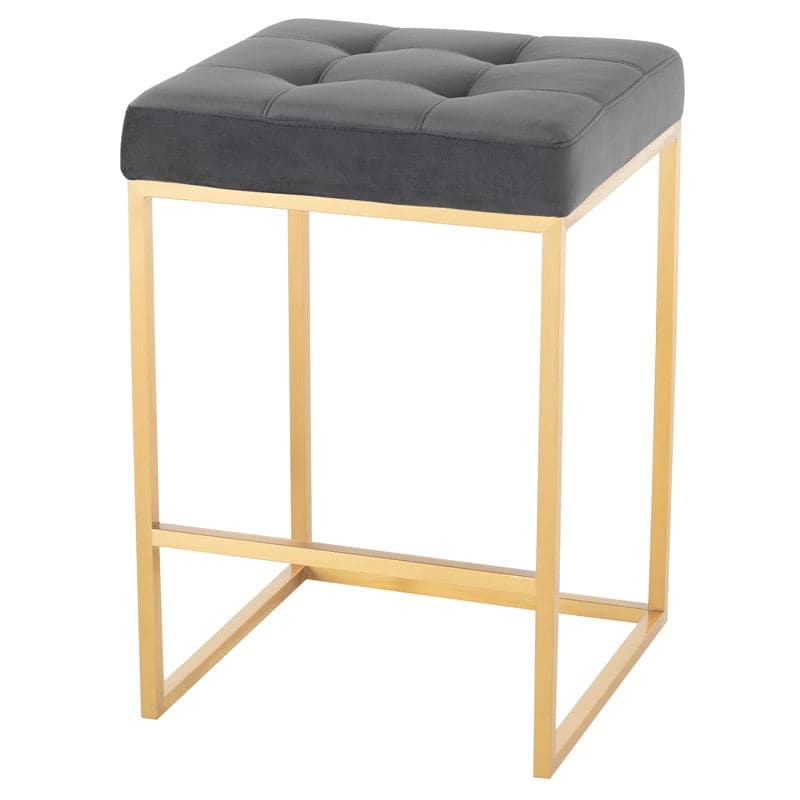 Chi Counter Stool-Nuevo-NUEVO-HGSX513-Bar StoolsPeacock Blue velour & brushed stainless frame-8-France and Son