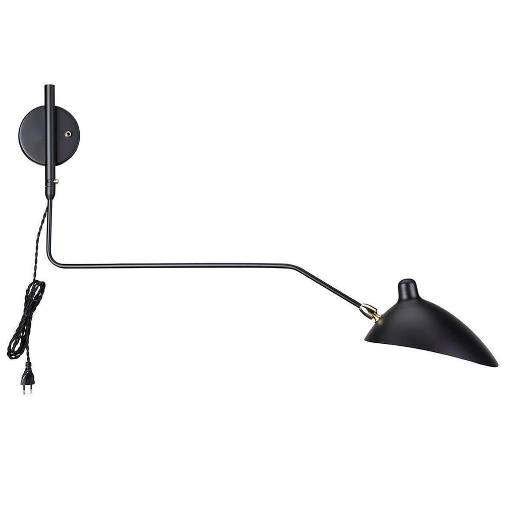 Mid-Century Modern Reproduction MSC-R1C Rotating Sconce - One Curved Arm - Black Inspired by Serge Mouille