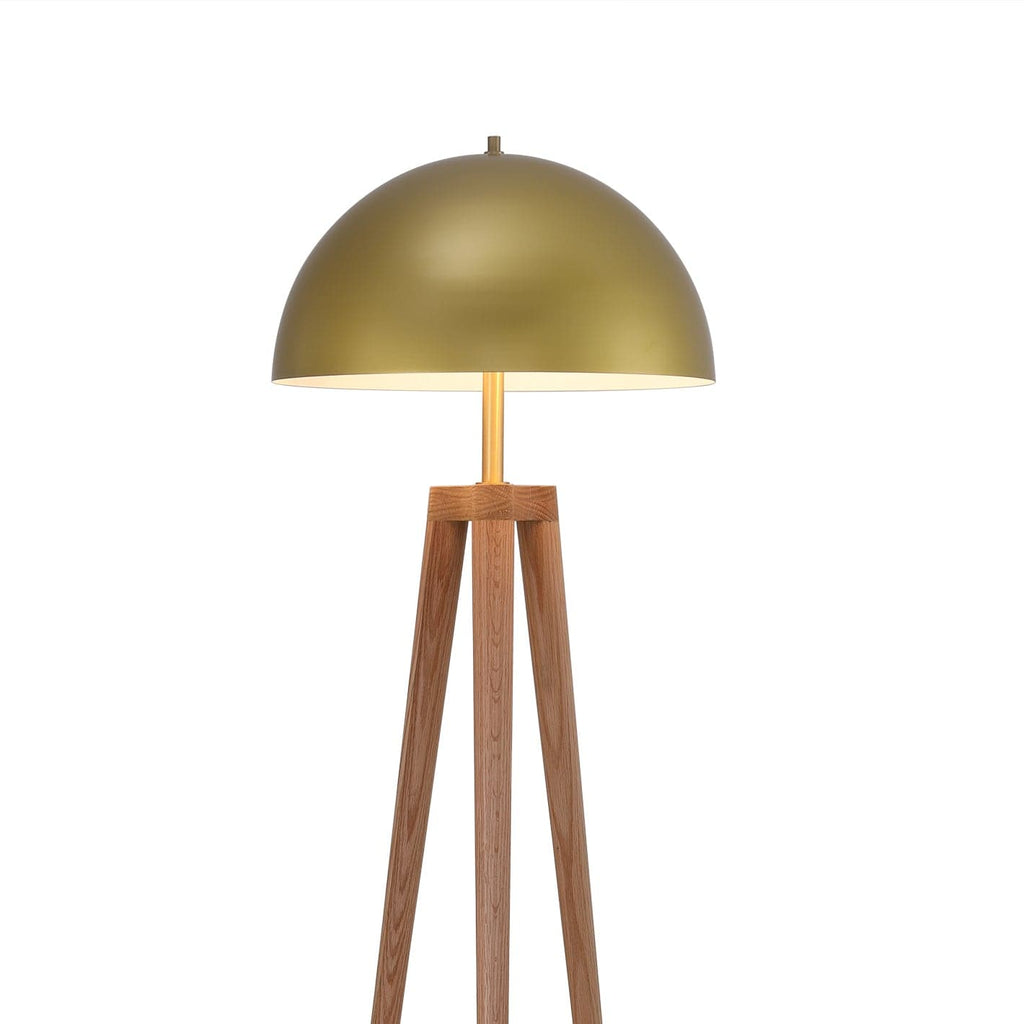 Brass Dome Floor Lamp with Wooden Tripod Base-France & Son-LM1601FBRS-Floor Lamps-1-France and Son