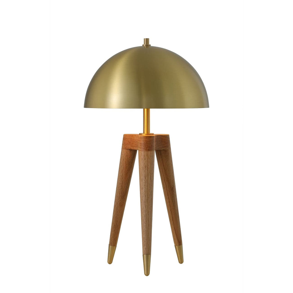 Brass Dome Table Lamp with Wooden Tripod Base-France & Son-LM1601TBRS-Table Lamps-1-France and Son