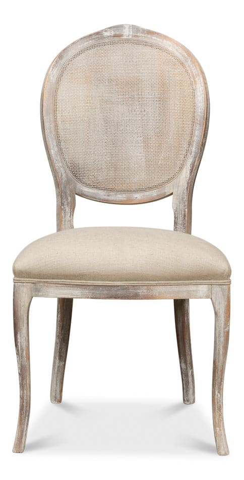 Oval Cane Back S/Chair-SARREID-SARREID-U093-06F01-Dining ChairsLinen Flax-1-France and Son