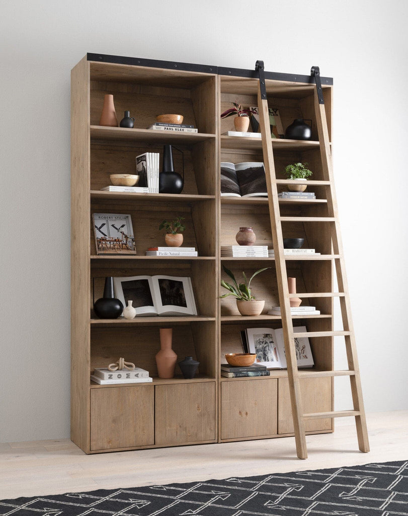 Bane Bookshelf-Four Hands-FH-223550-001-Bookcases & CabinetsSmoked Pine-With Ladder-6-France and Son