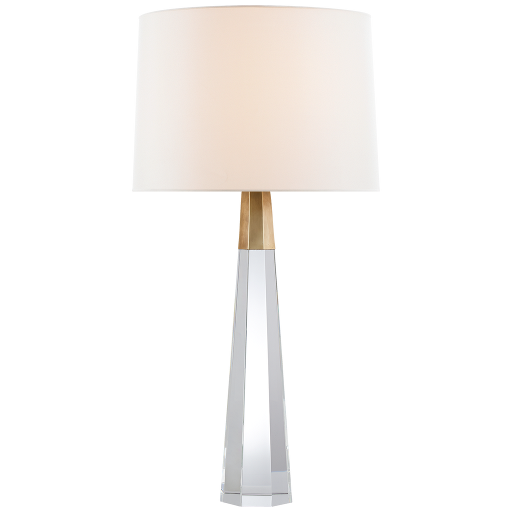 Oaklynn Table Lamp In Crystal With Linen Shade-Visual Comfort-VISUAL-ARN 3026CG/PN-L-Table LampsCrystal With Polished Nickel-1-France and Son
