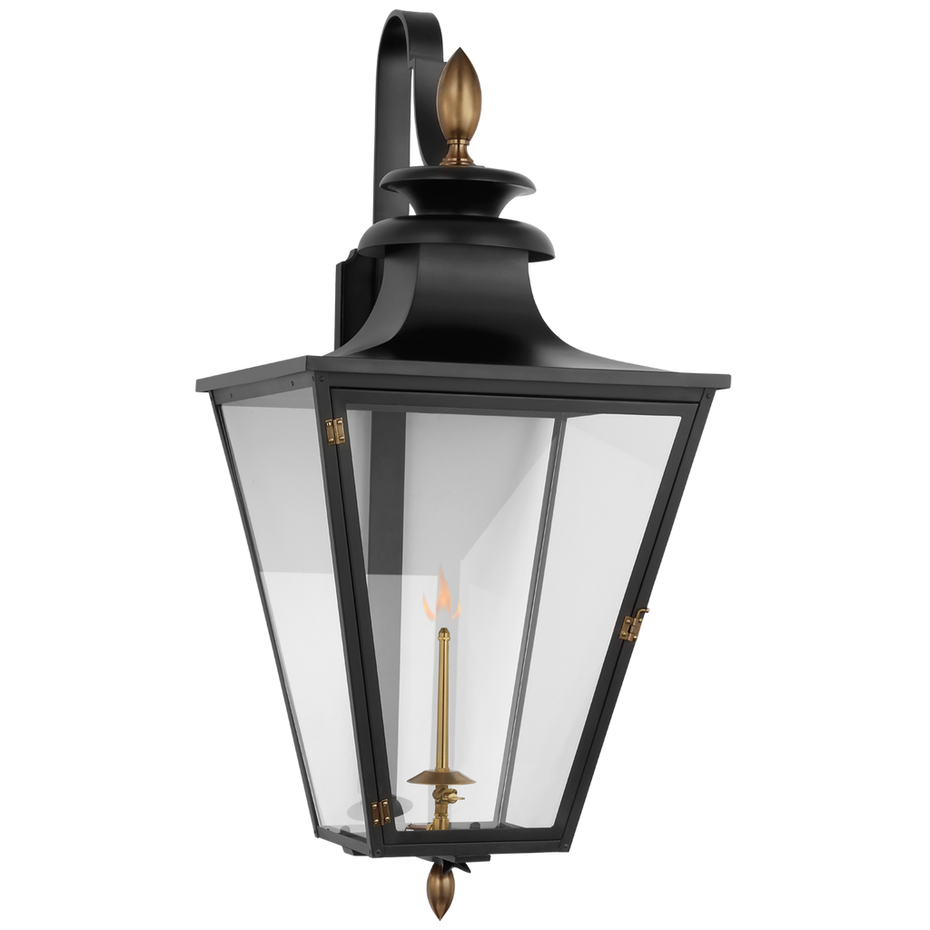 Anaya Large Bracketed Gas Wall Lantern-Visual Comfort-VISUAL-CHO 2437BLK-CG-Wall LightingMatte Black and Brass with Clear Glass-1-France and Son