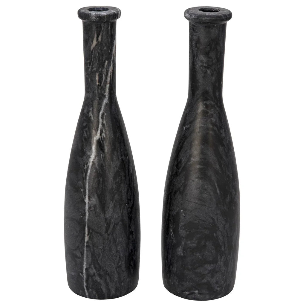 Moris Decorative Candle Holder, Set of 2, Black-Noir-NOIR-YT0717-12BL-Decorative ObjectsNight Snow Marble-1-France and Son