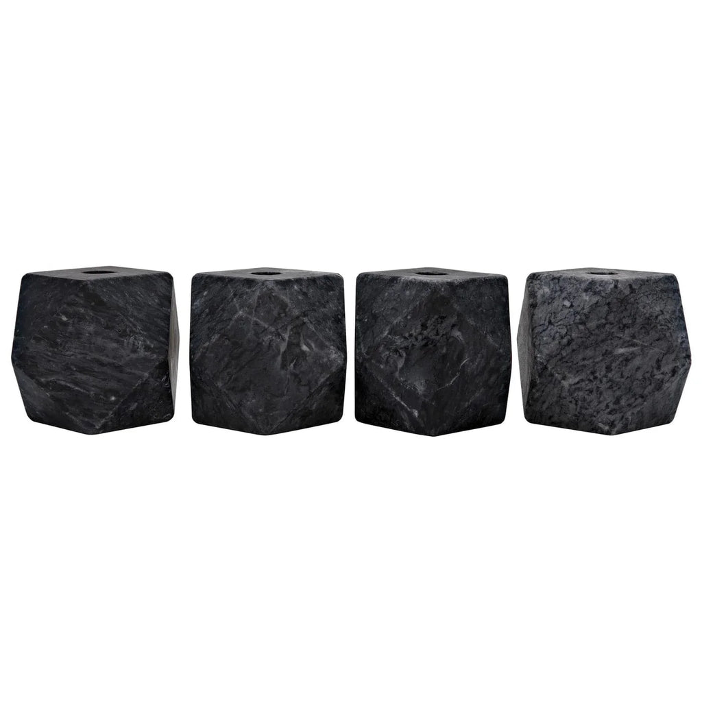 Polyhedron Decorative Candle Holder, Set of 4-Noir-NOIR-YT0717-7BL-Decorative ObjectsNight Snow Marble-1-France and Son