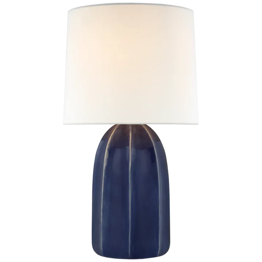 Melano Large Table Lamp-Visual Comfort-VISUAL-BBL 3620FMB-L-Table LampsFrosted Medium Blue-Linen Shade-1-France and Son