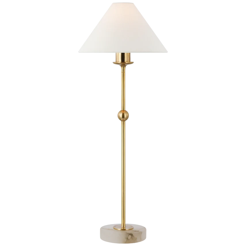 Casper Accent Lamp - Medium-Visual Comfort-VISUAL-CHA 8145AB/ALB-L-Floor LampsAntique-Burnished Brass and Alabaster-Linen Shade-1-France and Son