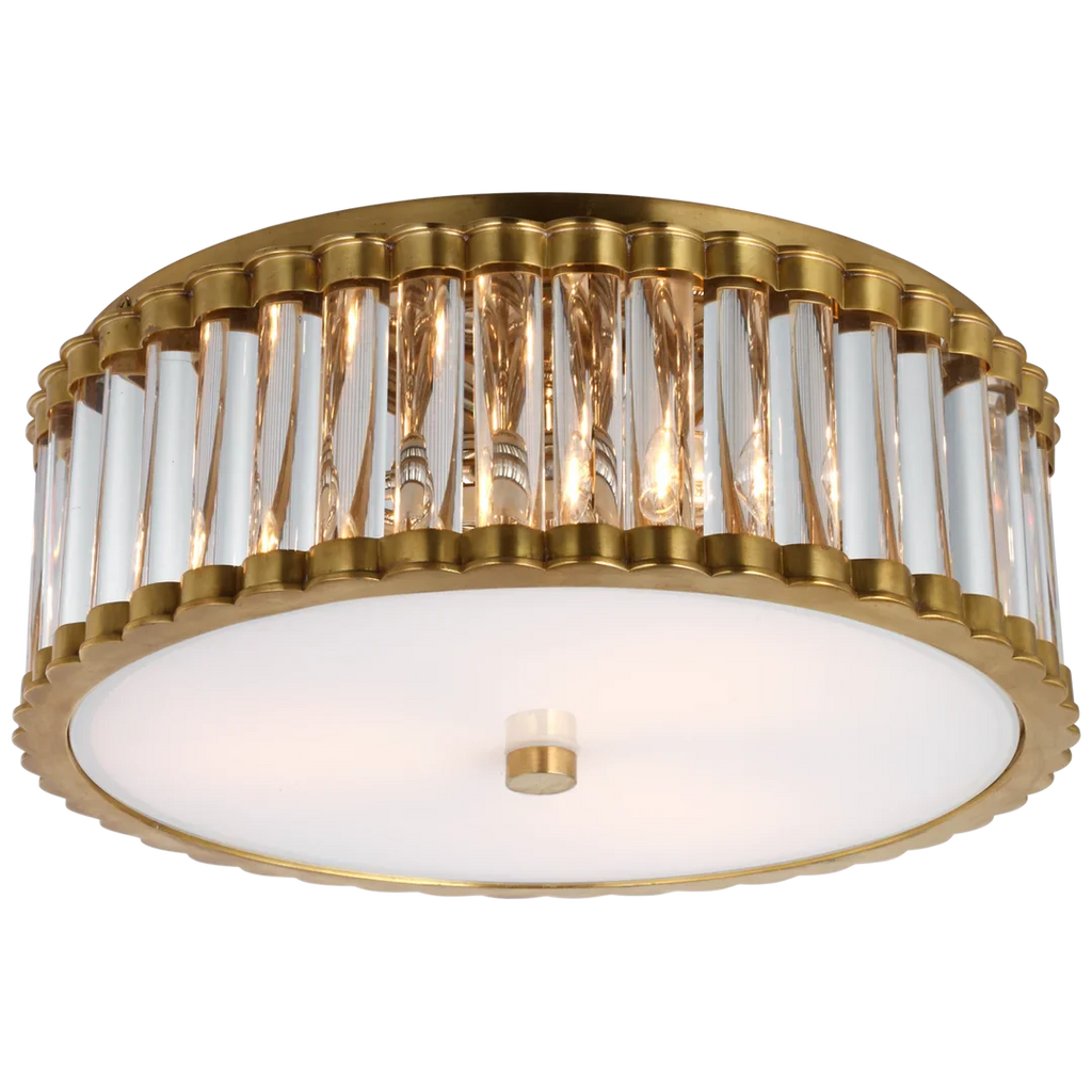 Keaner 14" Flush Mount-Visual Comfort-VISUAL-CHC 4925HAB-CG-Flush MountsHand-Rubbed Antique Brass-Clear Glass Rods and Frosted Glass Diffuser-1-France and Son