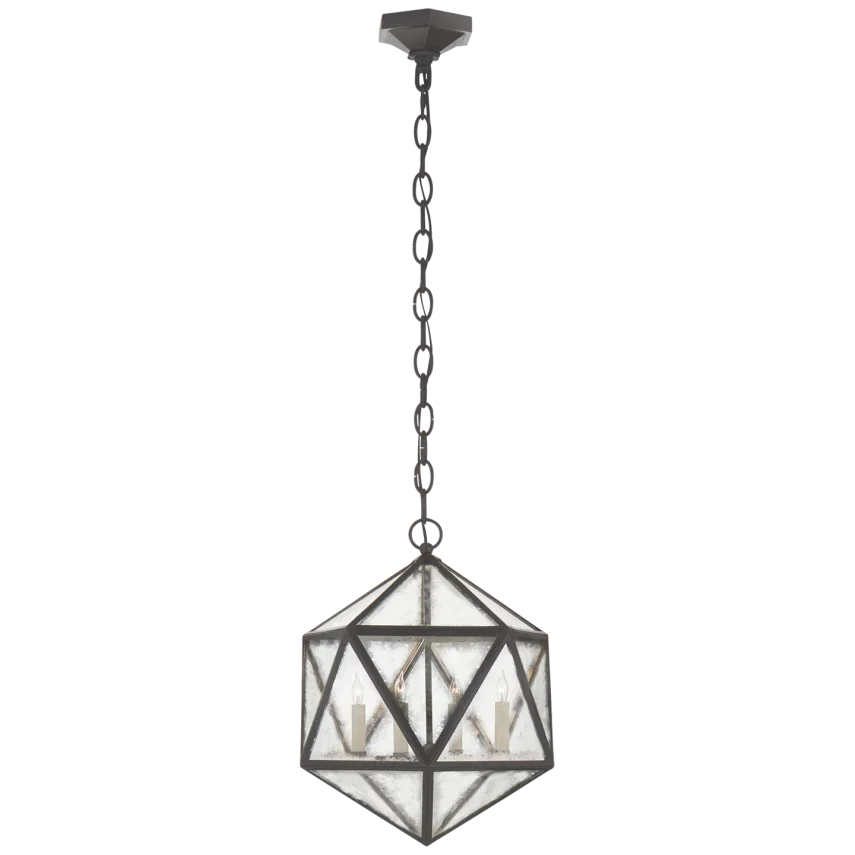 Zelbi Medium 18 Facet Hedron Lantern-Visual Comfort-VISUAL-CHC 5201AI-AM-PendantsAged Iron-Antique Mirror-1-France and Son