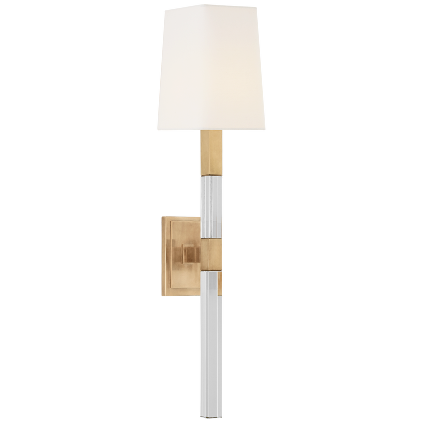 Raga Medium Tail Sconce-Visual Comfort-VISUAL-CHD 2901AB/CG-L-Wall LightingAntique-Burnished Brass / Crystal / Linen Shade-1-France and Son