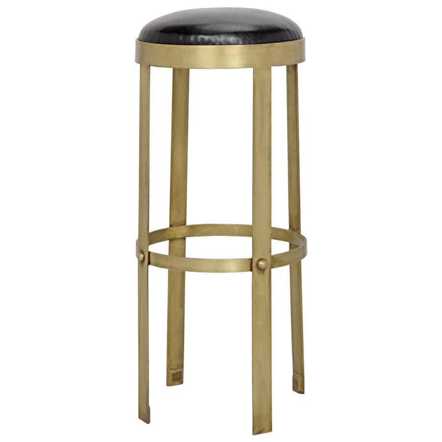 Prince Stool with Leather, Brass Finish-Noir-NOIR-GSTOOL146MB-S-Bar StoolsCounter-1-France and Son