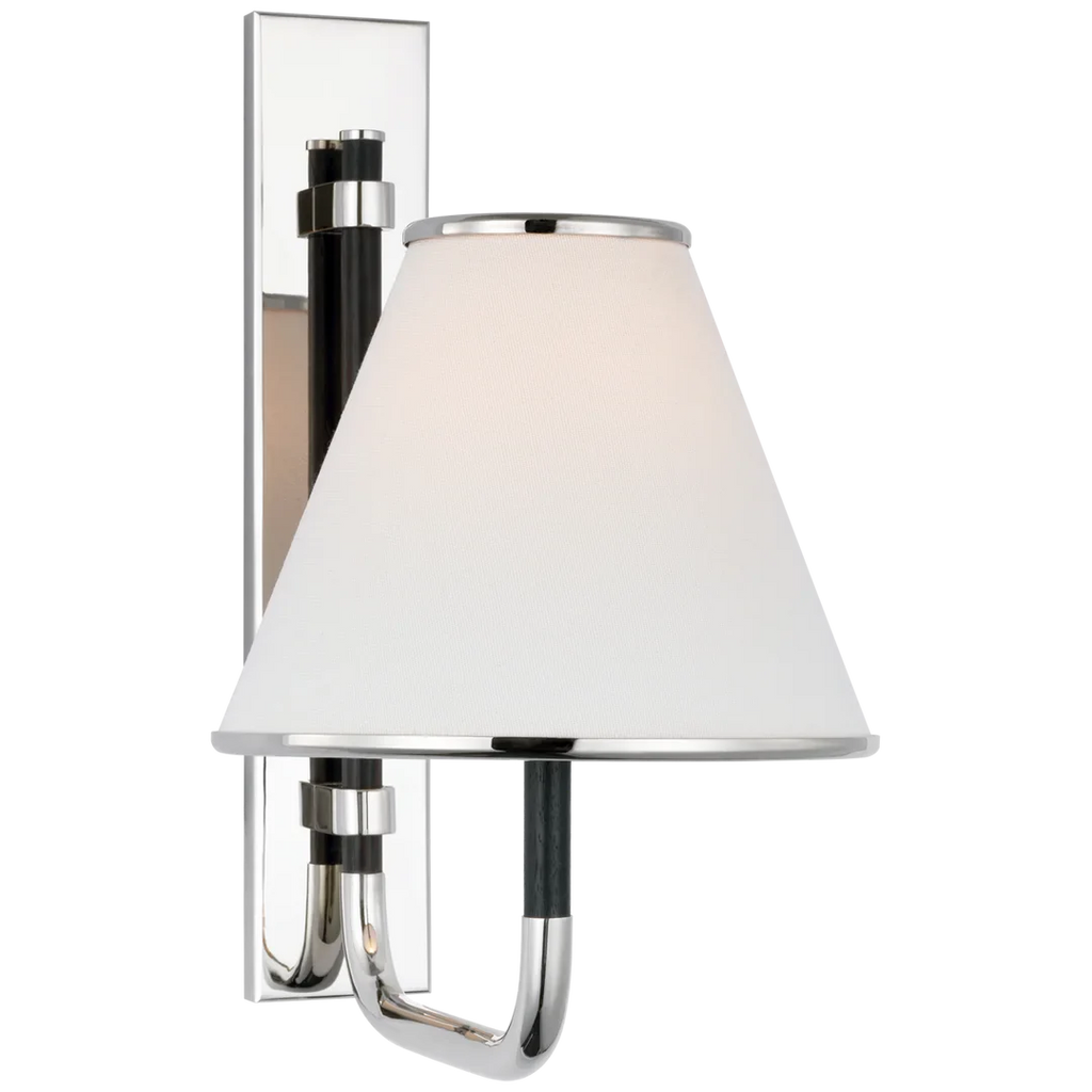 Rizby Small Sconce-Visual Comfort-VISUAL-MF 2055PN/EB-L-Wall LightingPolished Nickel and Ebony-Linen Shade-1-France and Son