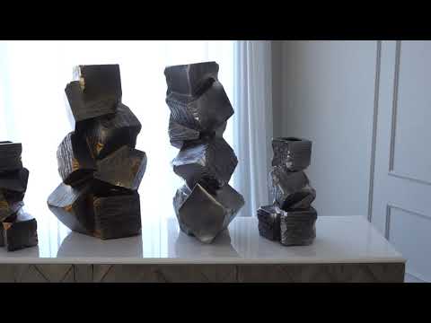 Faux Pyrite Vases Large-Global Views-GVSA-3.31580-VasesBlack With Gold-1-France and Son