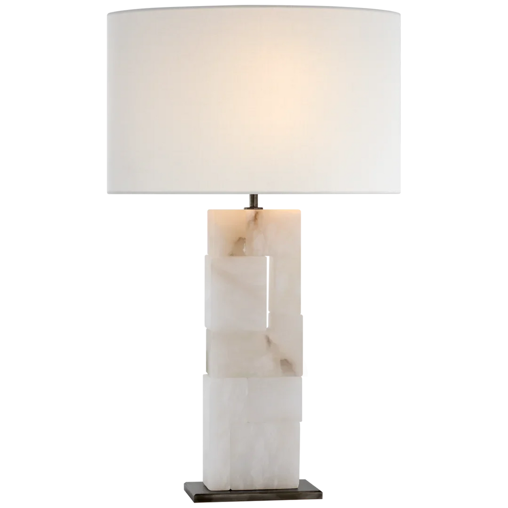 Ashley Table Lamp-Visual Comfort-VISUAL-S 3926ALB/BZ-L-Table LampsAlabaster and Bronze-Linen Shades-1-France and Son