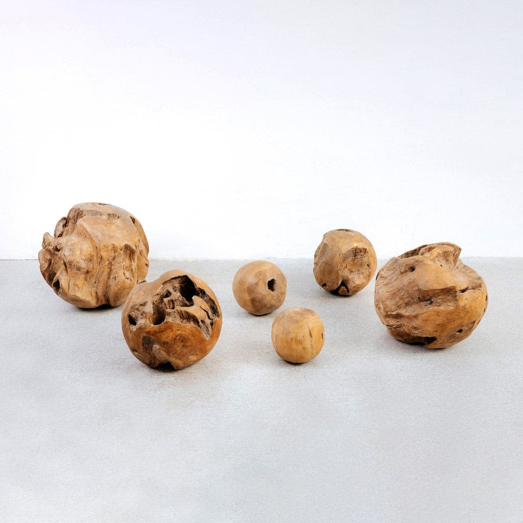 Organic Modern Wooden Teak Ball Decorative Sculpture-France & Son-FL902106-Decor6"-1-France and Son