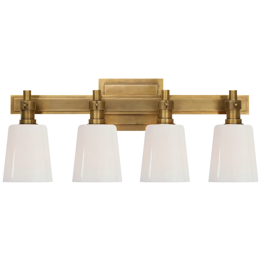 Baraca Four-Light Bath Sconce-Visual Comfort-VISUAL-TOB 2153AN-WG-Bathroom LightingAntique Nickel-White Glass-1-France and Son