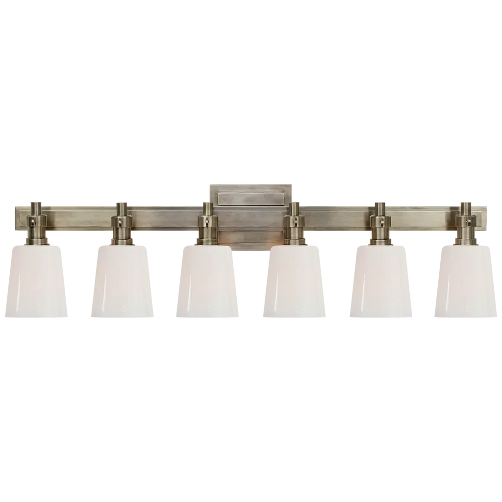 Brian Six-Light Linear Bath Sconce-Visual Comfort-VISUAL-TOB 2154AN-WG-Bathroom VanityAntique Nickel-White Glass-1-France and Son