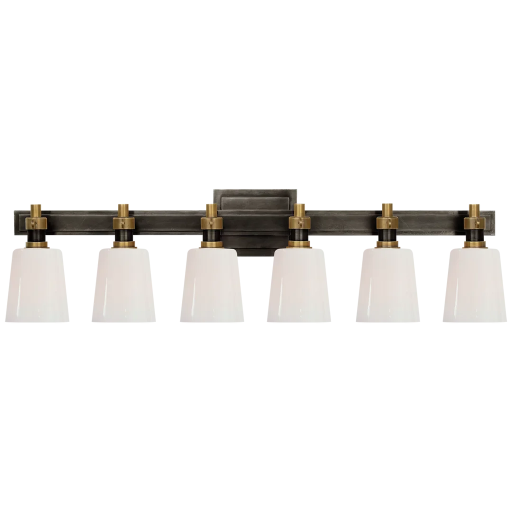 Brian Six-Light Linear Bath Sconce-Visual Comfort-VISUAL-TOB 2154AN-WG-Bathroom VanityAntique Nickel-White Glass-1-France and Son